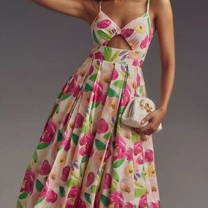 HUTCH SLEEVELESS V-NECK CUTOUT MIDI DRESS